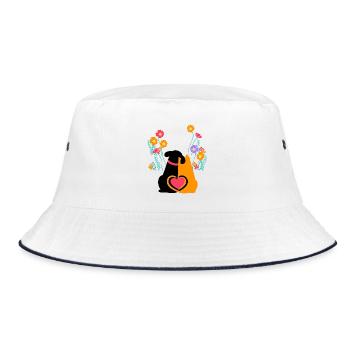 Hund Katze Herz Haustiere Freunde Blumen - Bucket Hat - Weiß/Navy - Vorne
