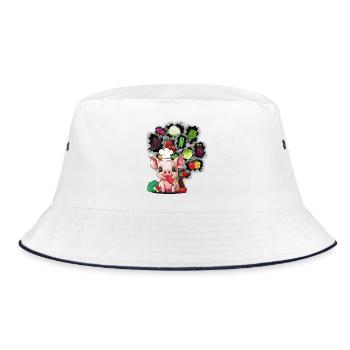 Vegetarian Cooking Piglet Piggy Vegetable Kitchen - Bucket Hat - white/navy - Front