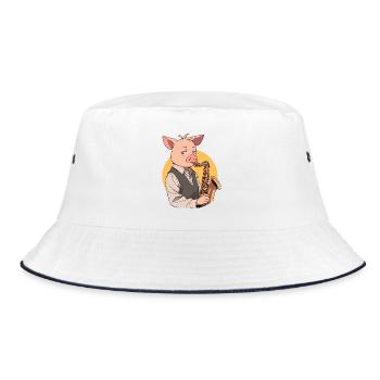 Saxophon Spieler Schwein - Bucket Hat - Weiß/Navy - Vorne