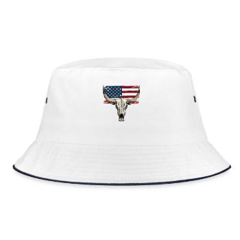 Cow and Bull Skull with USA Flag - Bucket Hat - white/navy - Front