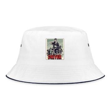 Retro cartoon with vintage car: The driver - Bucket Hat - white/navy - Front