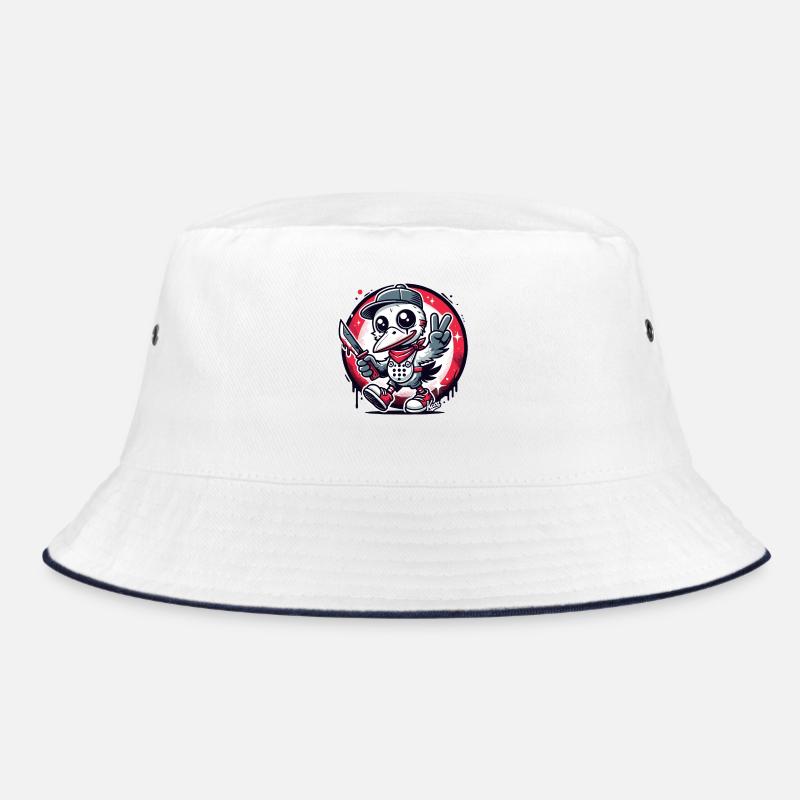 Lustiger Horror-Vogel mit Peace-Zeichen - Bucket Hat - Weiß/Navy