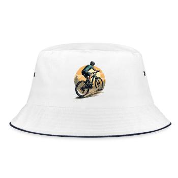 Mountain biker rides towards the sun and forest - Bucket Hat - white/navy - Front
