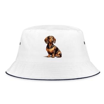Sitzender Dackel - Bucket Hat - Weiß/Navy - Vorne