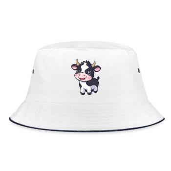 Cute Cartoon Cow - Adorable and Whimsical Design" - Bucket Hat - white/navy - Front