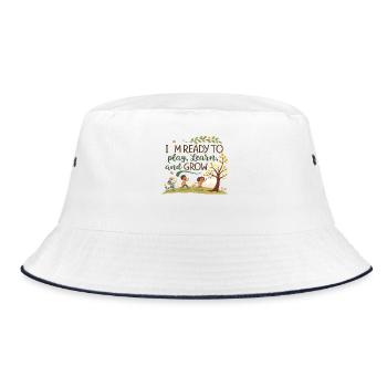 Learning and growing through play – children's motif design - Bucket Hat - white/navy - Front