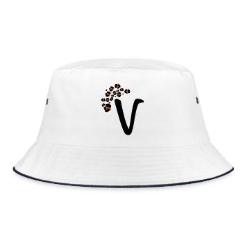 Buchstaben v Leopardenmuster - Bucket Hat - Weiß/Navy - Vorne