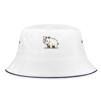 Lustiger, fröhlicher Cartoon-Nashorn - Bucket Hat - Weiß/Navy - Vorne