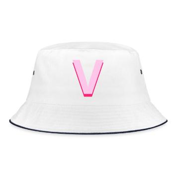 Pop und moderner rosa Buchstabe v - Bucket Hat - Weiß/Navy - Vorne