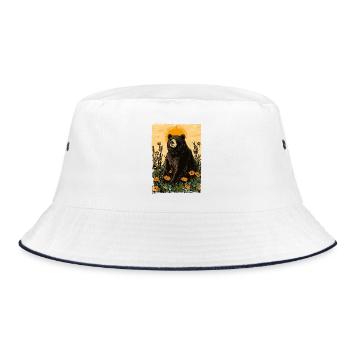 Bear on sunny meadow full of flowers - Bucket Hat - white/navy - Front