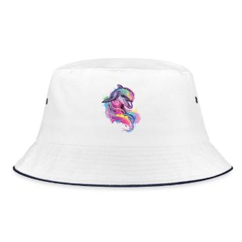 Dolphin Dolphin Ocean Sea Beach Nature Colorful Art - Bucket Hat - white/navy - Front