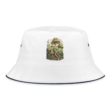 Psychedelic Mushroom Forest Fantasy Art - Bucket Hat - white/navy - Front