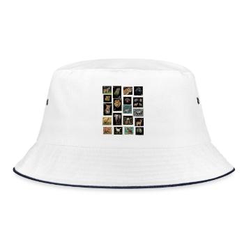 Briefmarken Tiere der Welt - Bucket Hat - Weiß/Navy - Vorne