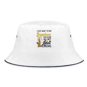 Saxophone I Just Want To Play - Bucket Hat - Weiß/Navy - Vorne