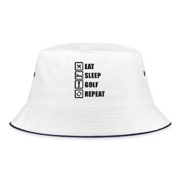 Eat Sleep Golf Repeat Golfspieler - Bucket Hat - Weiß/Navy - Vorne