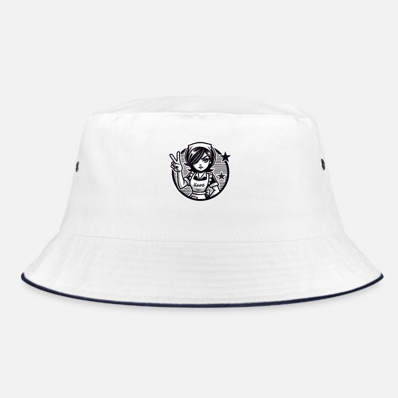 Cartoon-Mädchen mit Peace-Zeichen Bucket Hat