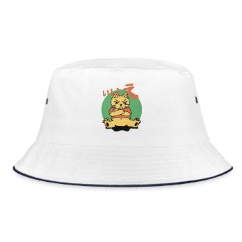 Angry Fat Cat says Nope in Japanese - Bucket Hat - Weiß/Navy - Vorne
