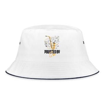 Saxophone Pun Powered By Sax - Bucket Hat - white/navy - Front