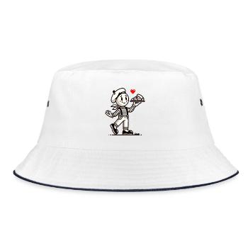 Französischer Mime mit Pizza - Bucket Hat - Weiß/Navy - Vorne