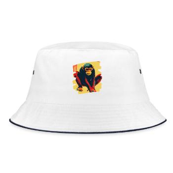 Spinnenaffe Retro - Bucket Hat - Weiß/Navy - Vorne