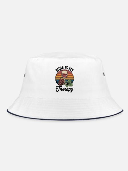 Wine Is My Therapy Wine Glass Outfit for - Bucket Hat - white/navy - Front