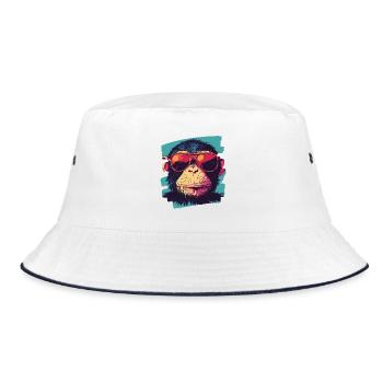Monkey Retro - Bucket Hat - white/navy - Front