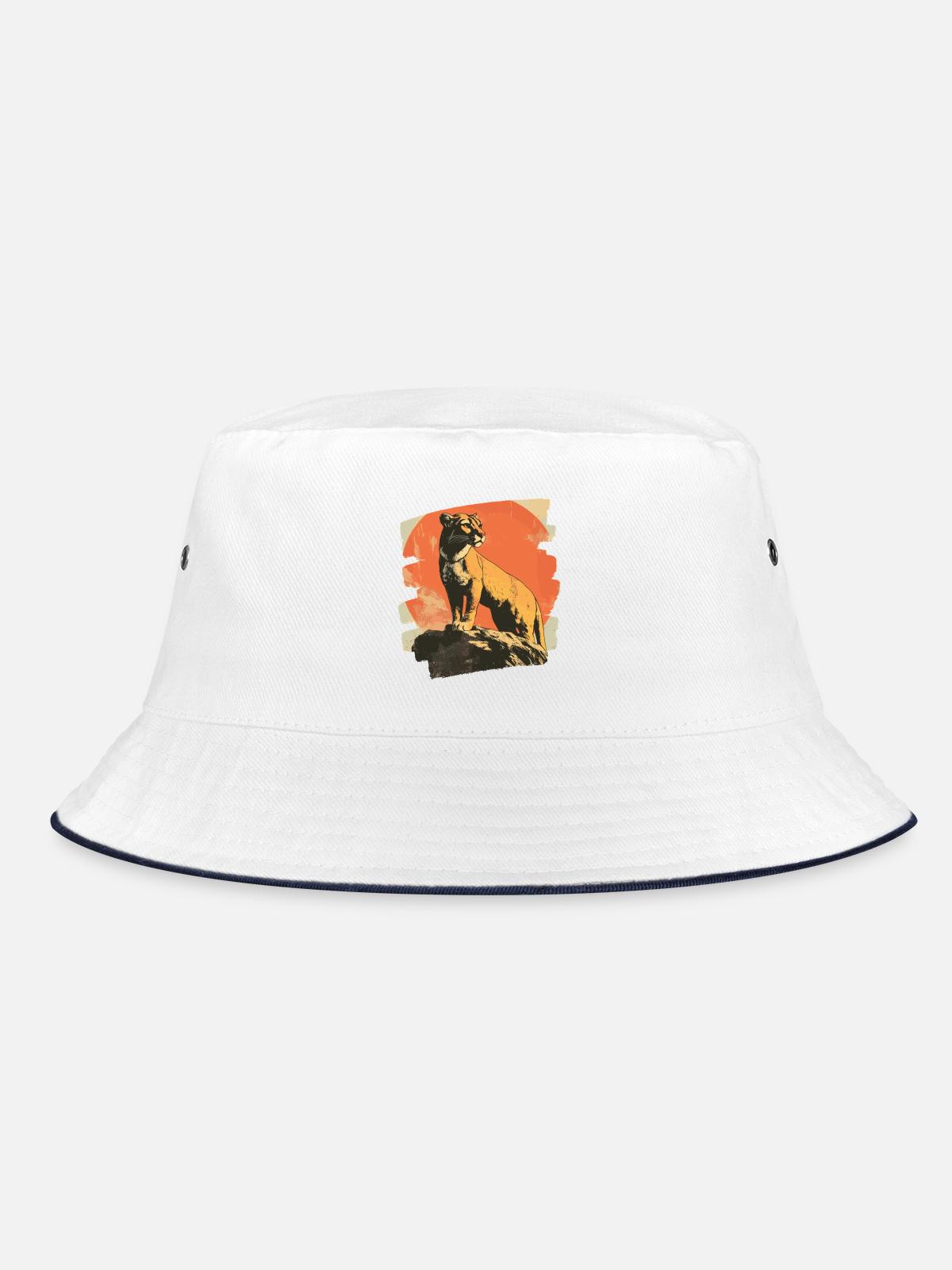 Lion from mountain Retro - Bucket Hat - white/navy - Front