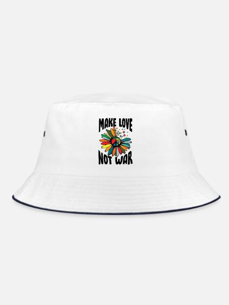 Make Love Not War Flower Power Hippie - Bucket Hat - white/navy - Front