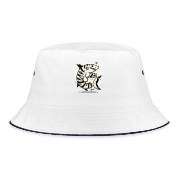 Muscular Tiger Shark: Shark Powerhouse of the Seas - Bucket Hat - white/navy - Front