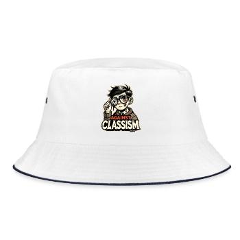 armer Junge mit kaputter Brille: gegen Klassismus - Bucket Hat - Weiß/Navy - Vorne