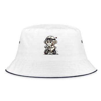 Little Biker Monkey on Small Motorcycle - Bucket Hat - white/navy - Front