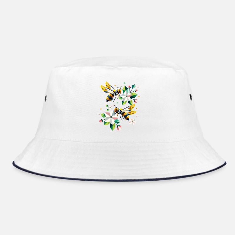Bees and apple blossoms in harmonious colours Bucket Hat