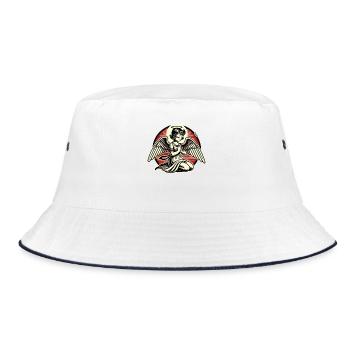 Retro Cartoon Betender Engel - Bucket Hat - Weiß/Navy - Vorne