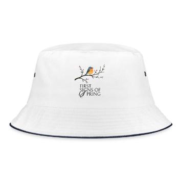 Vogel am Blütenzweig  - Bucket Hat - Weiß/Navy - Vorne