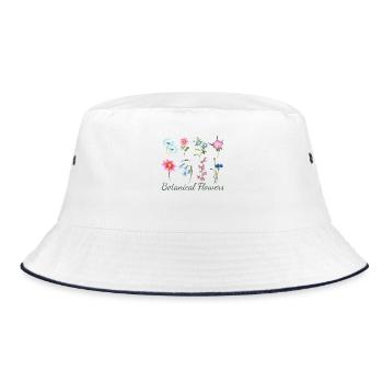 Watercolor Botanical Flowers Illustration Watercolor - Bucket Hat - white/navy - Front