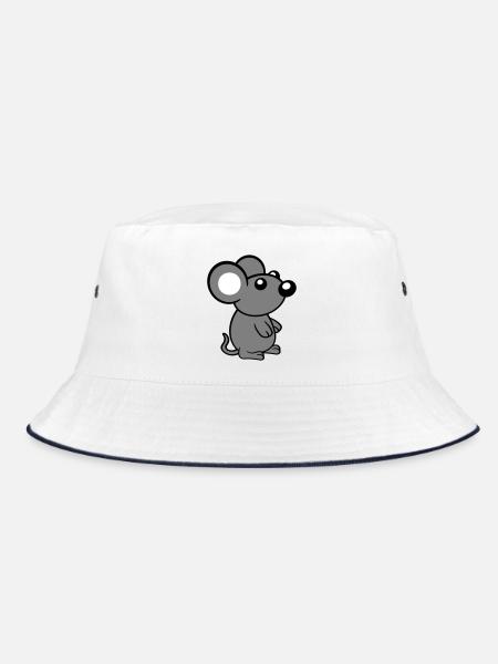 Maus Mäuschen Süße Kleine Ratte Nager Freundlich - Bucket Hat - Weiß/Navy - Vorne