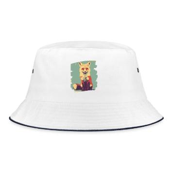 Fuchs Retro - Bucket Hat - Weiß/Navy - Vorne