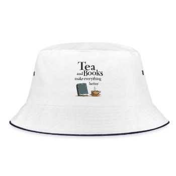 Tea and Books Spruch Zitat Slogan - Bucket Hat - Weiß/Navy - Vorne