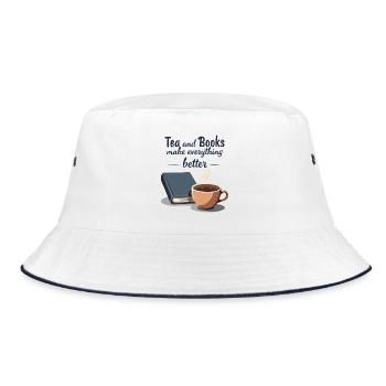 Tea and Books Spruch Zitat - Bucket Hat - Weiß/Navy - Vorne