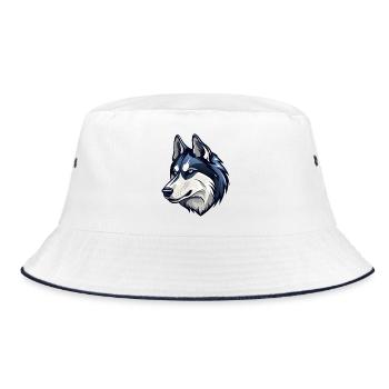Cooler Husky mit bösem Blick - Bucket Hat - Weiß/Navy - Vorne
