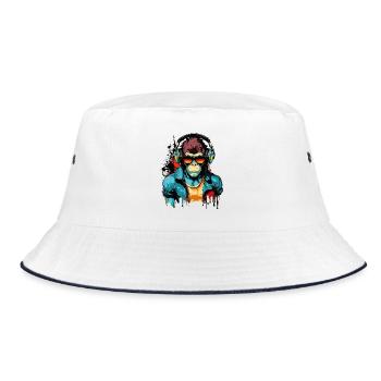 Monkey Headphones Sunglasses Gamer Gaming Music - Bucket Hat - white/navy - Front