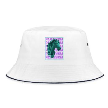 Neon Horse Sculpture in Retro Futurism - Bucket Hat - white/navy - Front