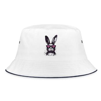 Hase Sonnenbrille Retro Synthwave Gaming Geschenk - Bucket Hat - Weiß/Navy - Vorne
