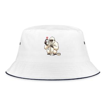 White gorilla repairs broken mobile phone - Bucket Hat - white/navy - Front