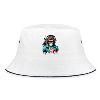 Monkey Headphones Sunglasses Gamer Gaming Music - Bucket Hat - white/navy - Front