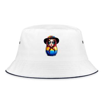 Ukraine Matryoshka with sunglasses for Ukrainians - Bucket Hat - white/navy - Front