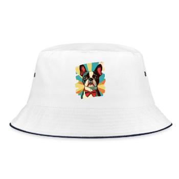 Boston Terrier - Bucket Hat - Weiß/Navy - Vorne