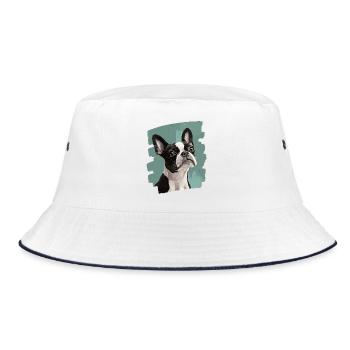 Boston Terrier - Bucket Hat - Weiß/Navy - Vorne