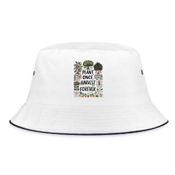 Einmal pflanzen, für immer ernten - Permaculture Design - Bucket Hat - Weiß/Navy - Vorne