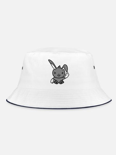 Hase Mittelfinger Zeigen Böse Frech Beleidigend - Bucket Hat - Weiß/Navy - Vorne